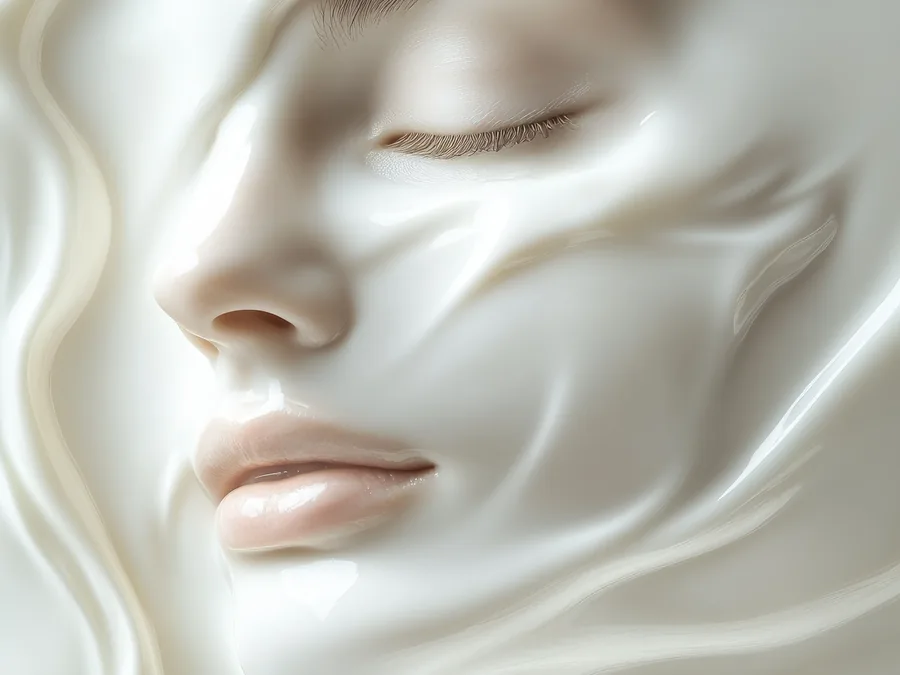 Visage recouvert d'un voile cosmétique blanc